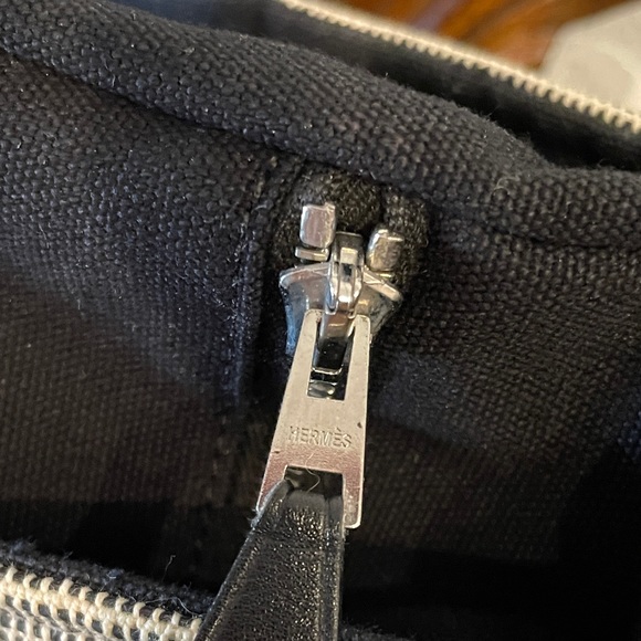 Hermès Canvas Toile Saxo Carry Sack Bag Grey Black Tote - Picture 12 of 14
